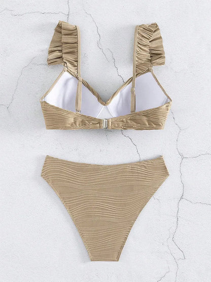 Women's solid colour bikini swimsuit set in black or khaki
