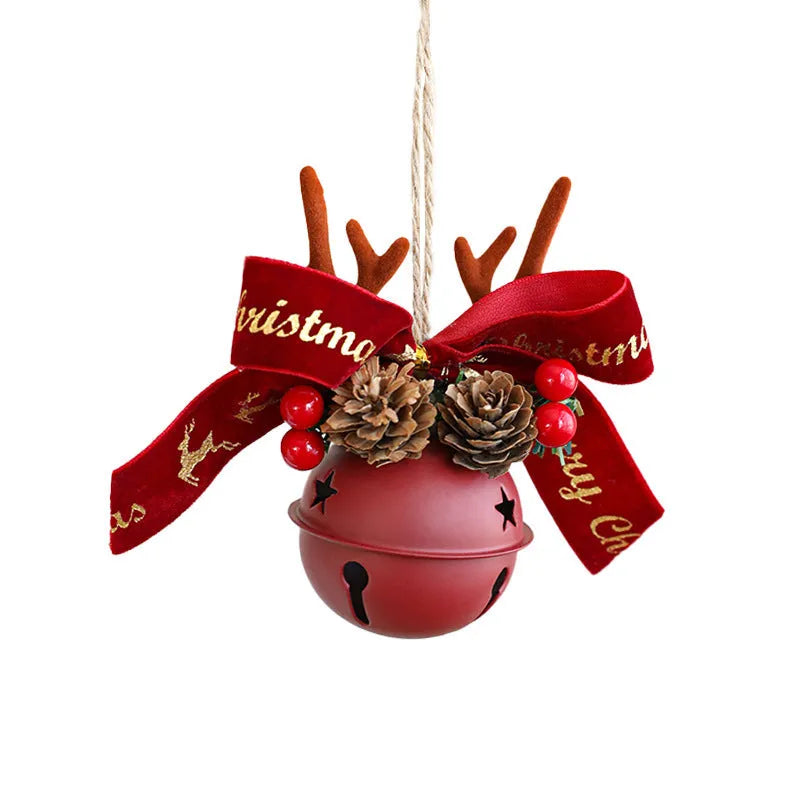Wrought iron decorative pendant with antlers, pine cone, bowknot, and a small bell in a choice of colours.