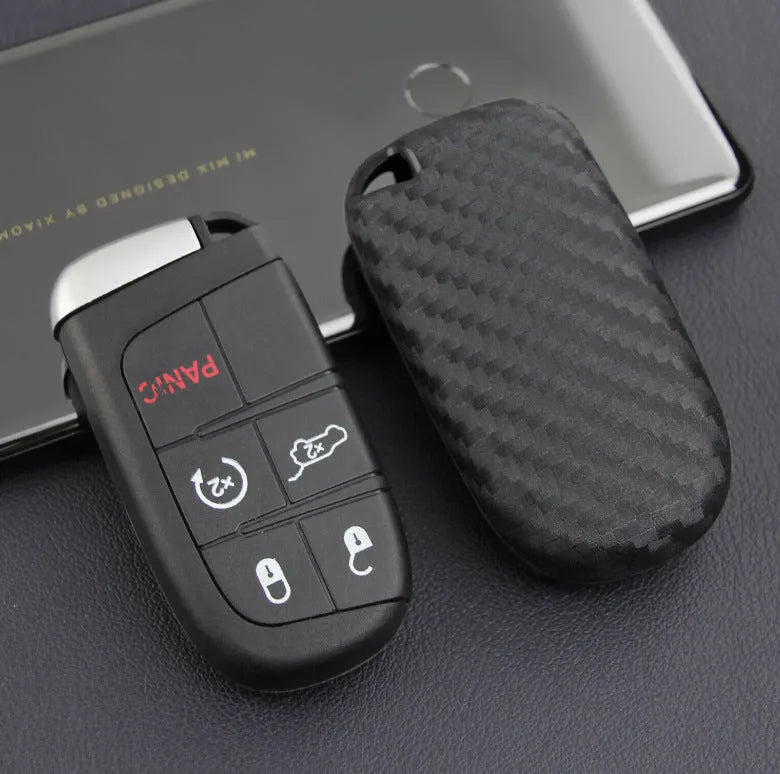 Carbon fibre pattern silicone key case for Dodge Chrysler Fiat remote keys with single bag and buckle options