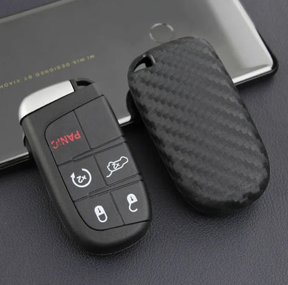 Carbon fibre pattern silicone key case for Dodge Chrysler Fiat remote keys with single bag and buckle options