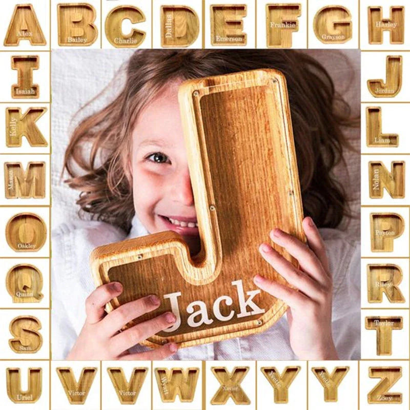 Custom Wooden Letter Money Box - Unique Personalized Savings Piggy Bank with Transparent Glass Panel