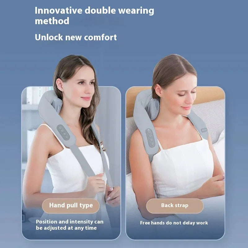 Grey elastic fabric USB rechargeable neck and back massage instrument