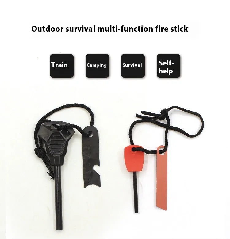 Black outdoor multifunctional flint survival tool with magnesium rod and stainless steel scraper