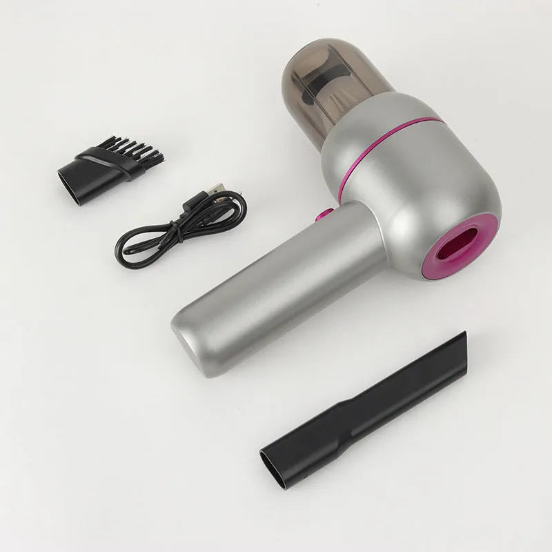 XC-06 grey portable handheld car vacuum cleaner with rechargeable battery and accessories