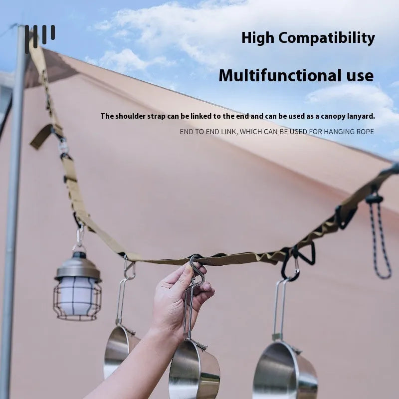 Black outdoor hanging rope clothesline storage belt showing 130cm length for drying and organising