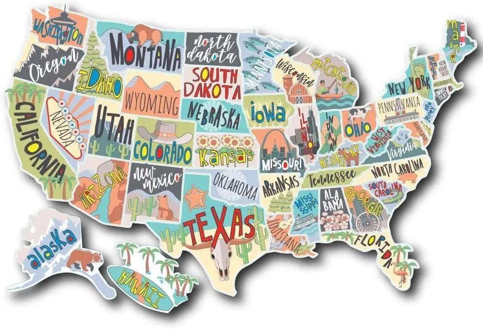 Travel-themed car body sticker set with world map design in letters format and white background
