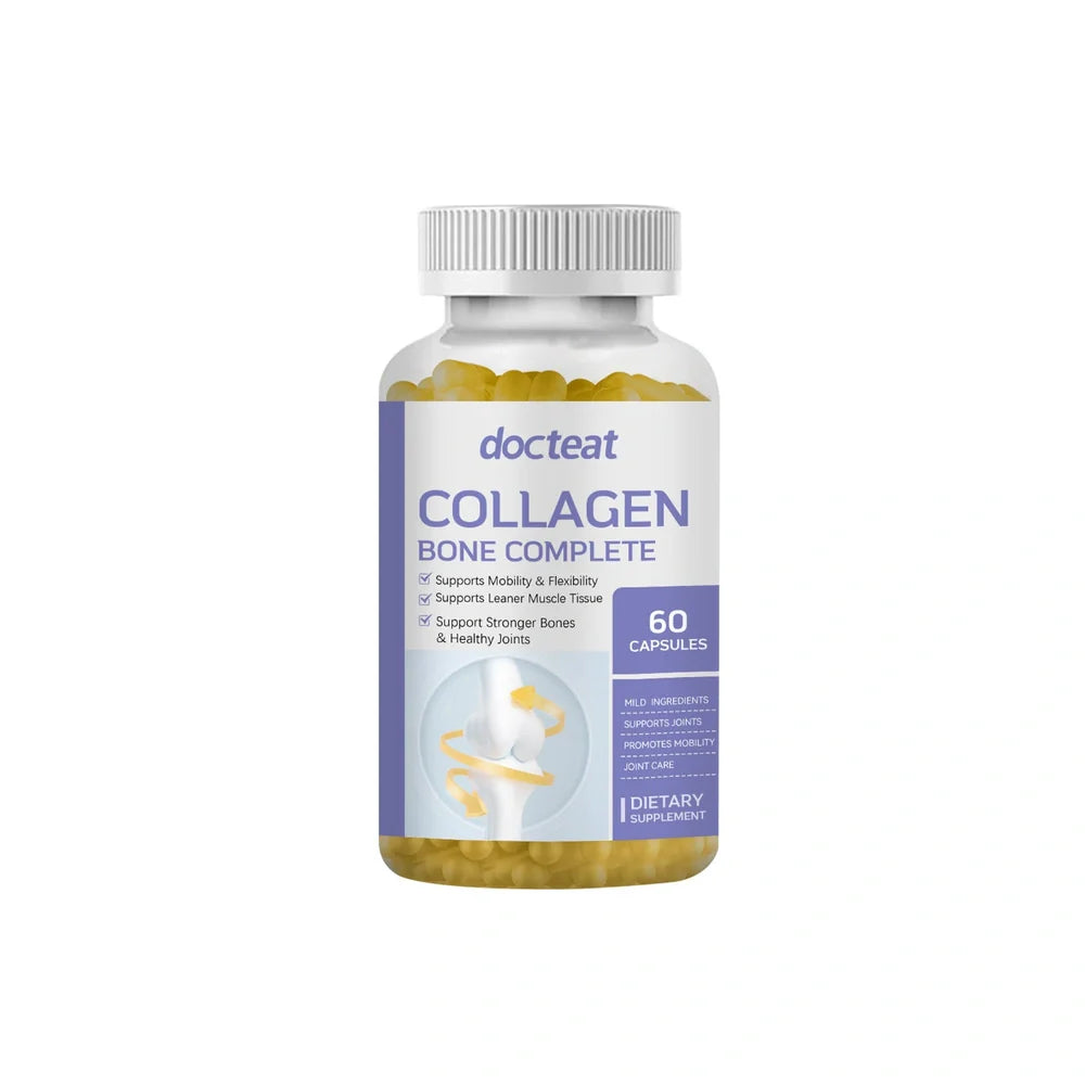 Bottle of 60 collagen capsules with marine collagen and multivitamin complex