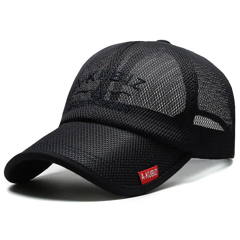 Men's adjustable cotton mesh baseball cap in khaki colour for summer sun protection