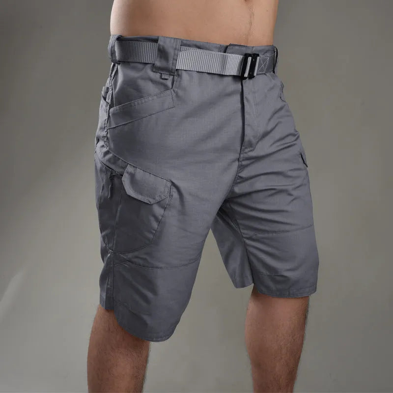 Men's cotton blend tactical shorts in camouflage pattern for outdoor hiking and camping activities