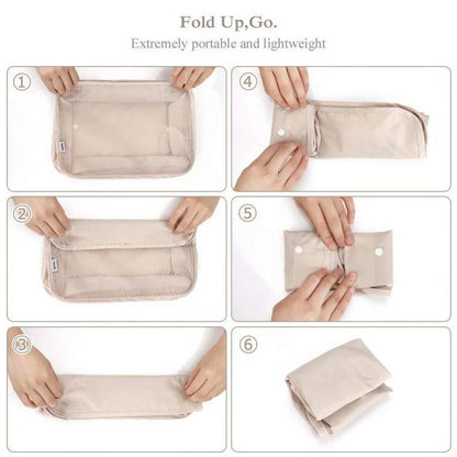 8-piece set of travel packing organisers in various colours for efficient luggage packing