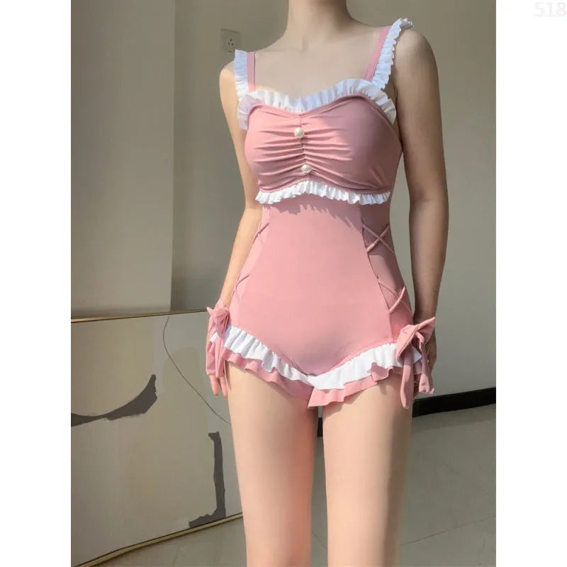 Women's solid colour one-piece swimsuit in milk silk fabric for sun protection