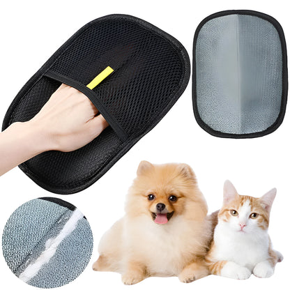 Black pet hair removal gloves with dual-sided silicone brush design for dog cat rabbit grooming