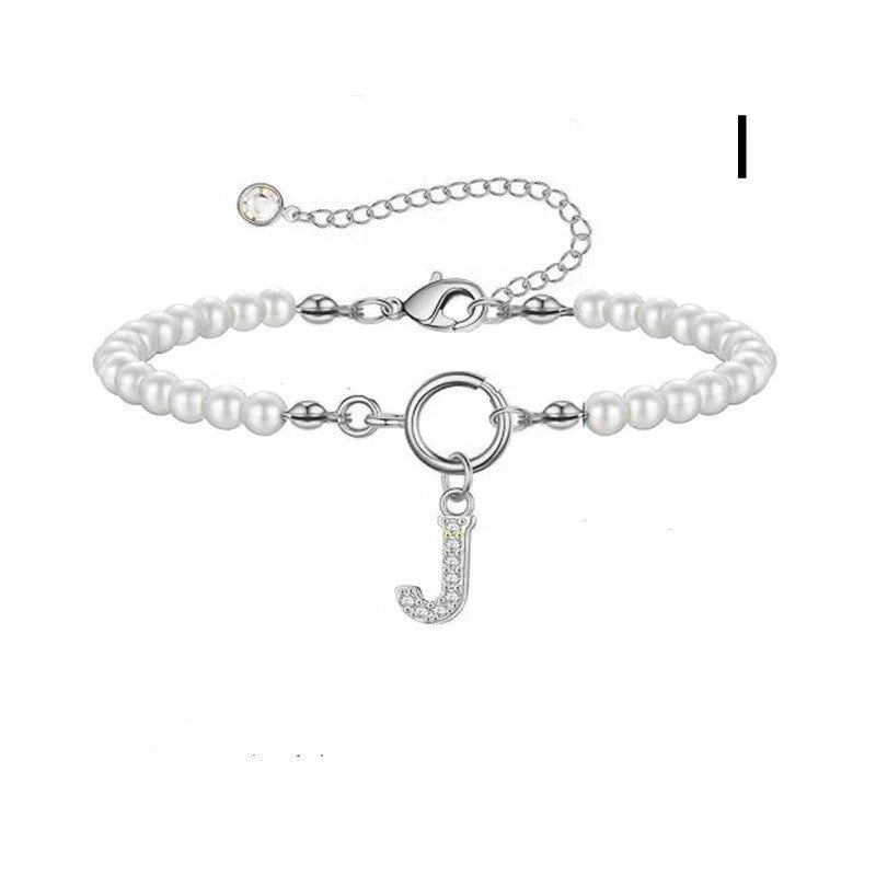 2024 Fashion Toggle Clasp Initial Bracelet with 6mm Pearl