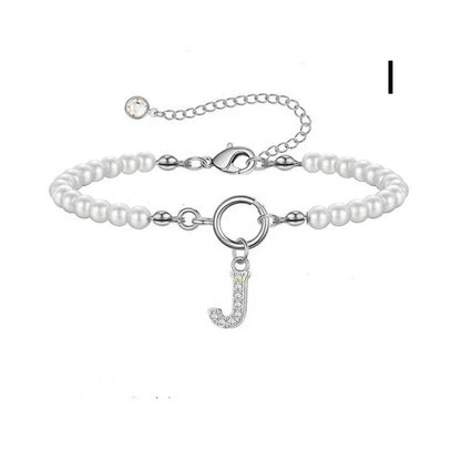 2024 Fashion Toggle Clasp Initial Bracelet with 6mm Pearl