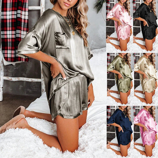 Cozy short-sleeved polyester pajamas in a variety of colors and sizes