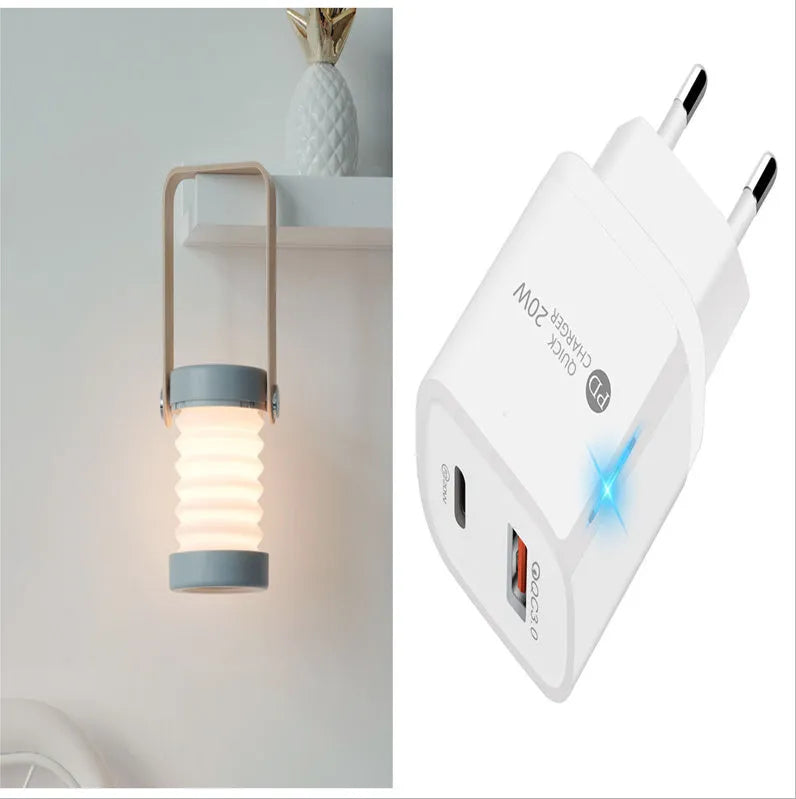 Foldable touch dimmable LED night light showing table lamp and lantern configurations