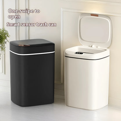 Square automatic induction garbage bin with sensor opening lid in milky white colour variant
