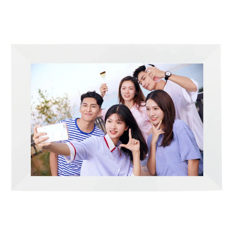 10-inch smart WiFi digital photo frame with rotatable display, allowing you to showcase your cherished memories in portrait or landscape orientation.