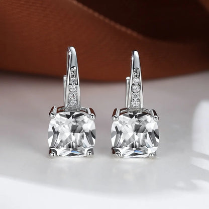Square zircon inlaid geometric ear hooks in Korean style with electroplated finish