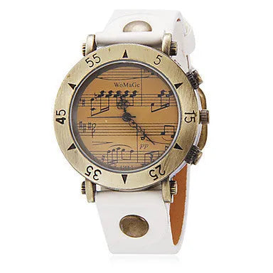 Men's fashion watch with music note symbol on dial, shown in multiple colour options.