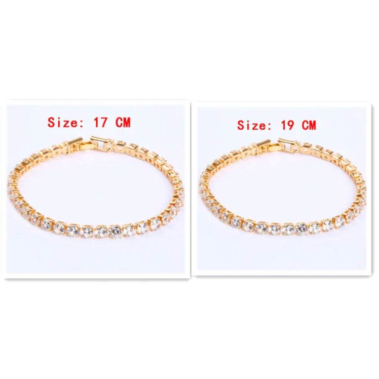 Cubic Zirconia Tennis Bracelet with AAA+ stones and copper box chain in various colours