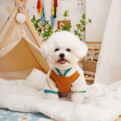 Lambswool pet sweatshirt in caramel colour with berber fleece thickened construction