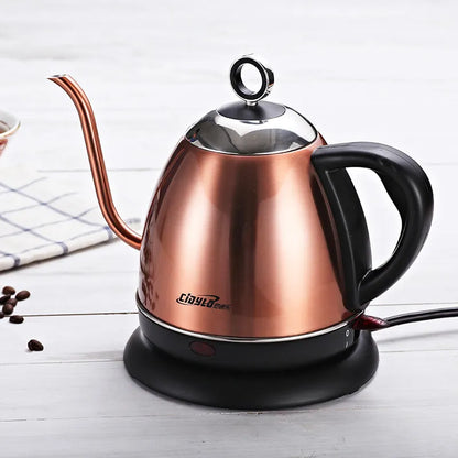 Full-automatic constant temperature mute kettle in gold colour with stainless steel construction and touch controls