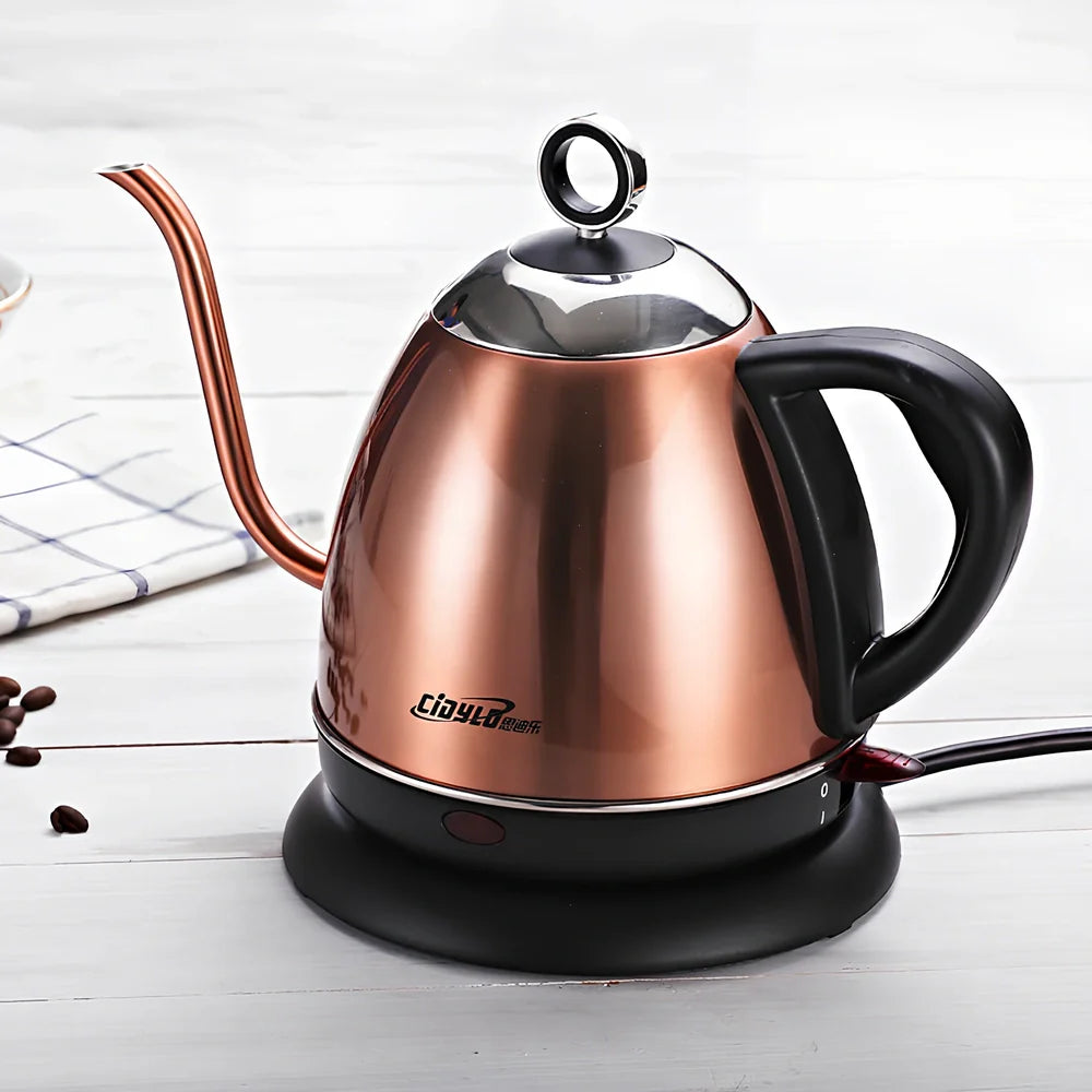 1L stainless steel kettle in gold with touch controls, auto shut-off, and 1.0L capacity for quick boiling