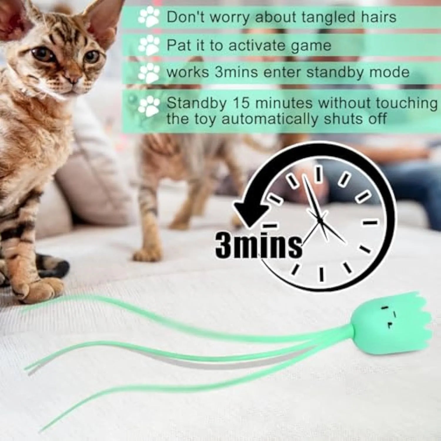 Rechargeable automatic cat wand toy with swinging silicone tails for indoor cat stimulation