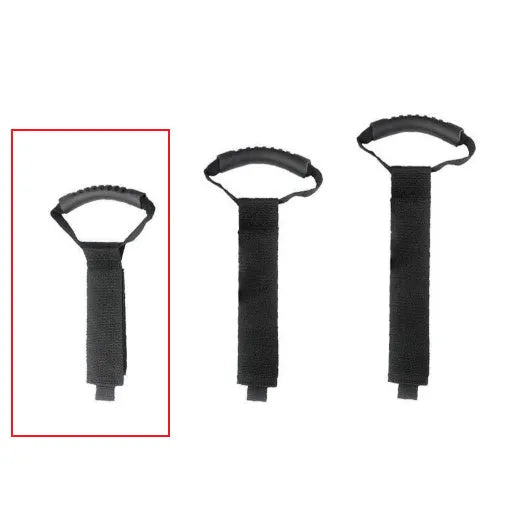 Portable heavy-duty nylon storage strap with Velcro handle for outdoor products, available in S, M, and L.