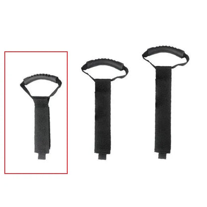 Portable heavy-duty nylon storage strap with Velcro handle for outdoor products, available in S, M, and L.