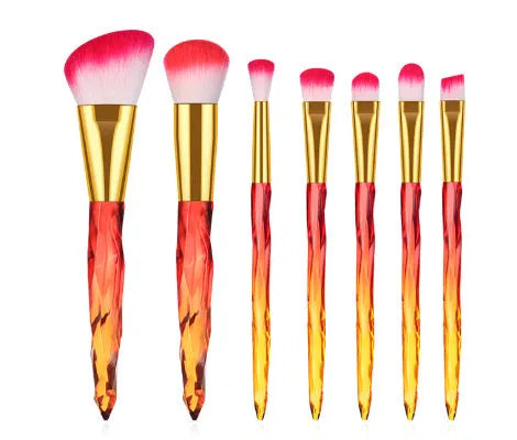 10 clear crystal foundation brushes with diamond shank handles and 4.5cm artificial fibre bristles arranged in set
