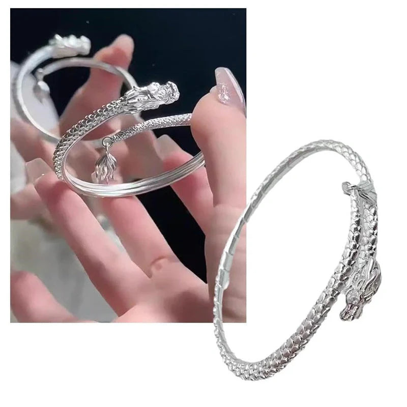 Adjustable Chinese dragon tail bangle with intricate relief design