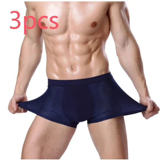 Men's Ice Silk Underwear with U-Convex Modal Fabric: Breathable Mesh Boxer Briefs in 9 Sizes from L to 8XL for Summer Comfort