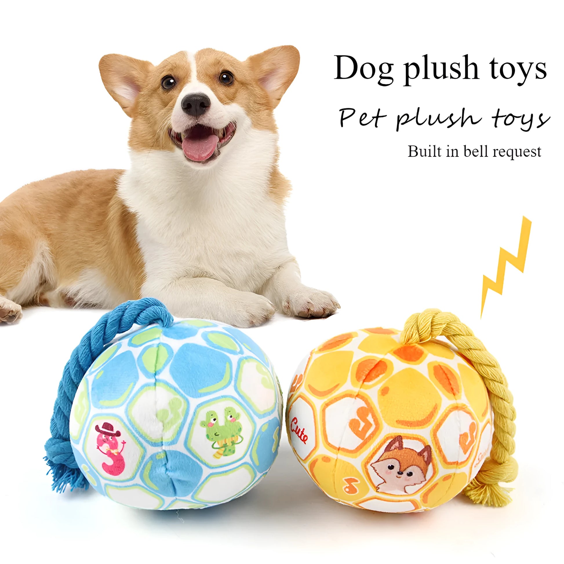 Cotton rope elastic football dog toy in bright cartoon colours for chewing and interactive play
