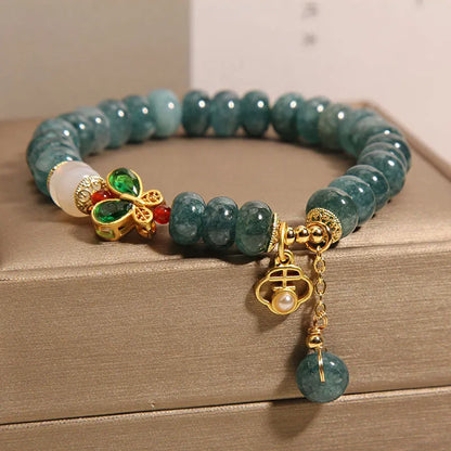 Women's blue water jade abacus bead crystal bracelet with alloy gemstone settings