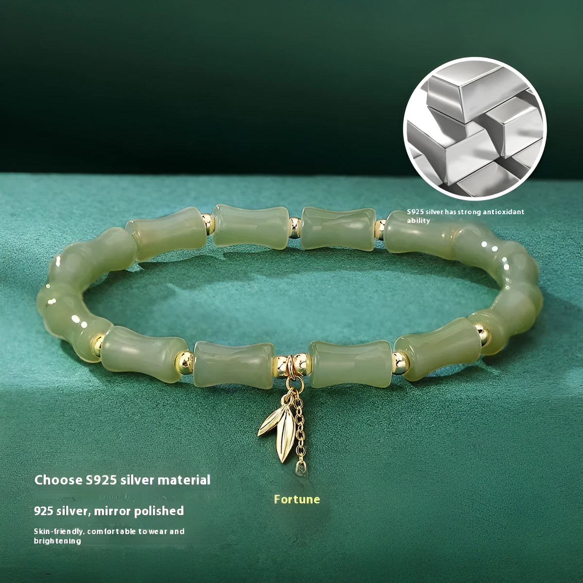 Green Chinese bamboo design hetian jade bracelet and necklace jewellery set