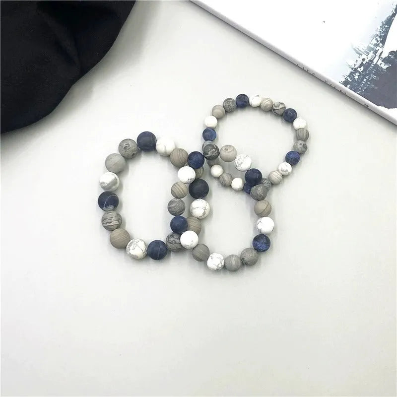 Handmade U-shaped planet stone starry bracelet for men and women, showing natural stone beads.