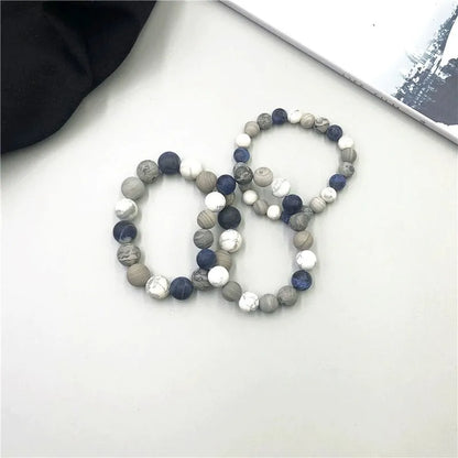 Handmade U-shaped planet stone starry bracelet for men and women, showing natural stone beads.