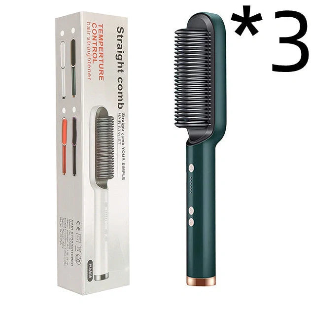 Red 2-in-1 hair straightener and hot comb with tourmaline ceramic plates and digital temperature display