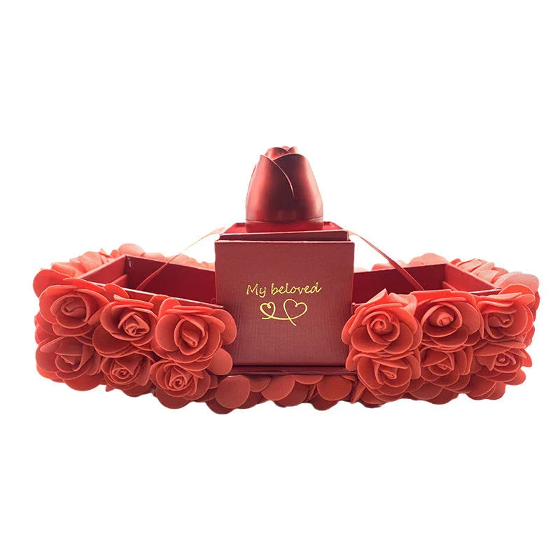 Eternal Rose Jewelry Gift Set with handmade preserved roses, crystal pendant necklace, and elegant presentation box