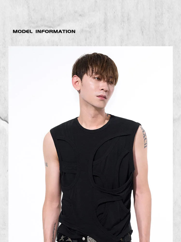 Men's solid colour Lyocell vest with round neck collar in black or grey