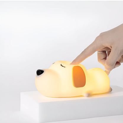 Cartoon two-colour cute dog silicone night lamp with USB charging cable