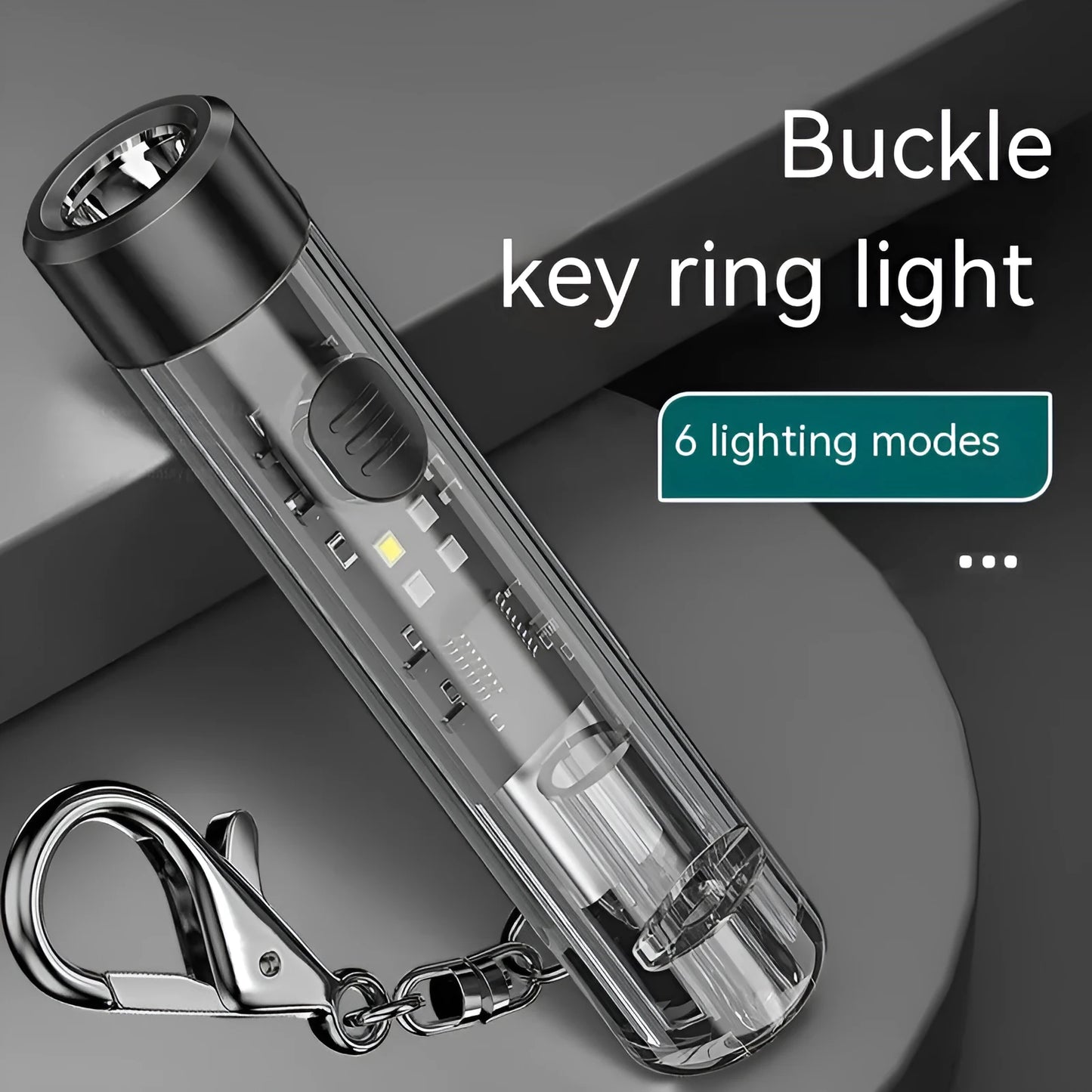 Black plastic USB rechargeable handheld flashlight with charging cable.