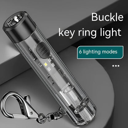 Black plastic USB rechargeable handheld flashlight with charging cable.