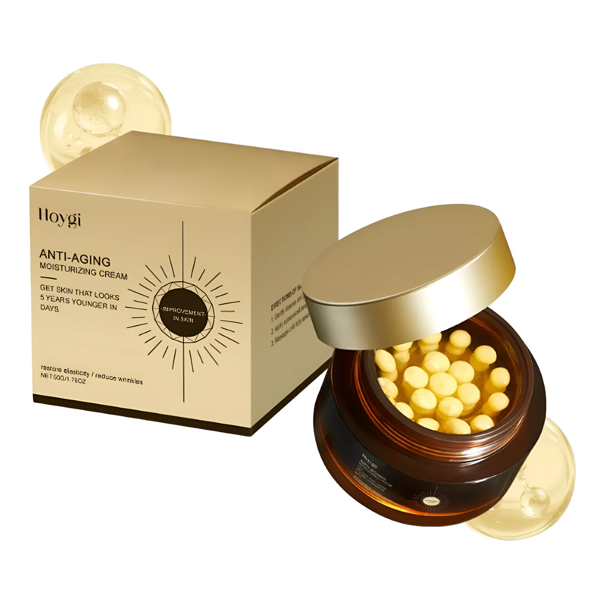 Retinol Capsule Moisturising Cream 50g jar with yellow balls visible inside