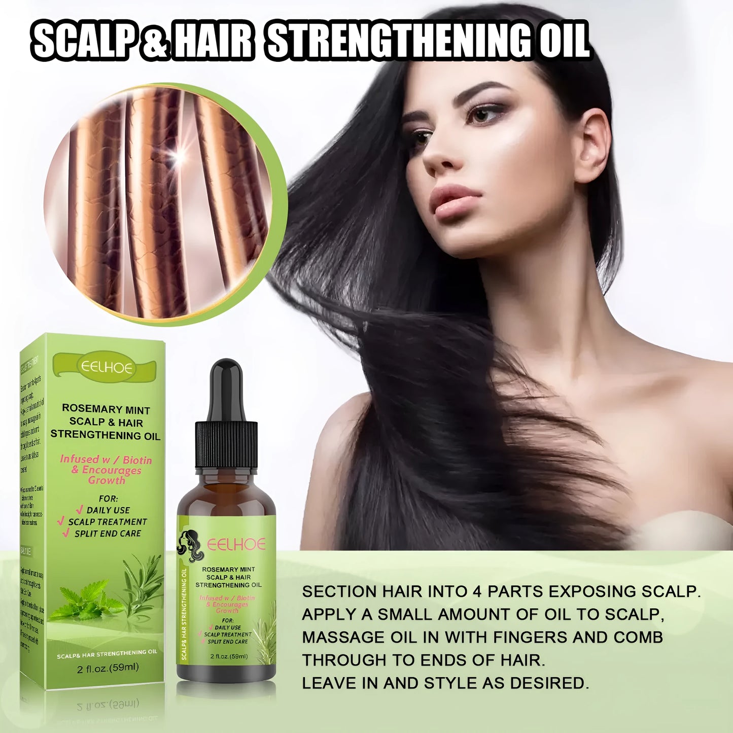 59ml rosemary mint hair growth fluid bottle with natural plant extract formula for scalp massage treatment