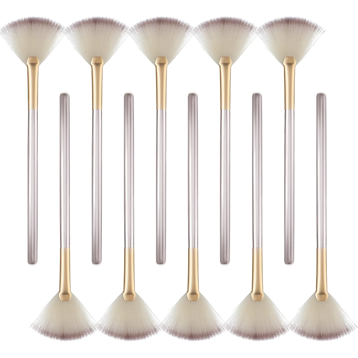 10 professional facial fan brushes with champagne finish and acrylic handles for makeup and facial treatments