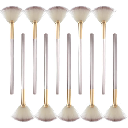10 professional facial fan brushes with champagne finish and acrylic handles for makeup and facial treatments