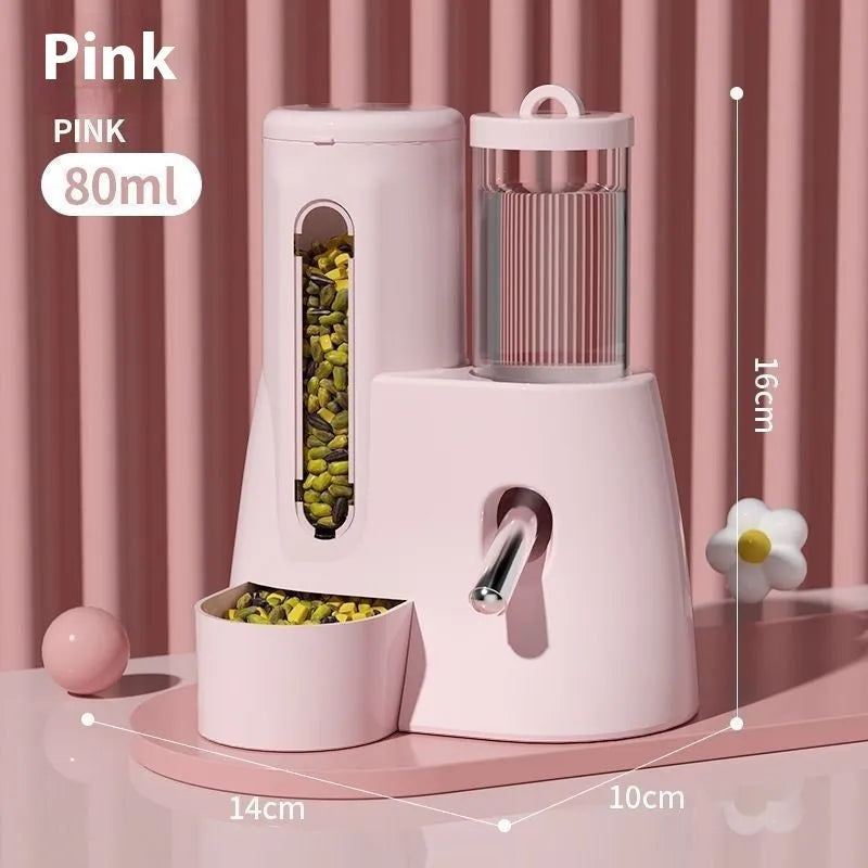 Hamster automatic drinking water feeder with attached food basin in blue colour